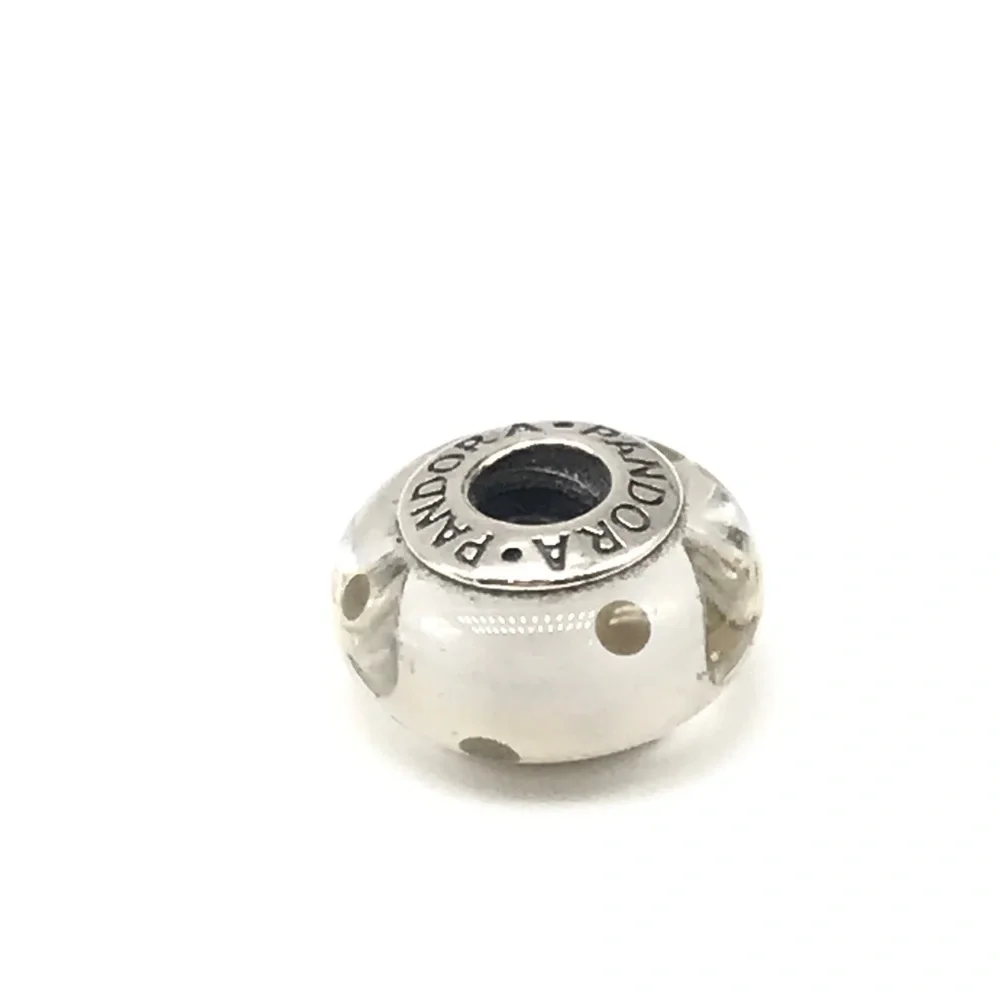 Pandora White Clear Spotted Murano Glass Charm